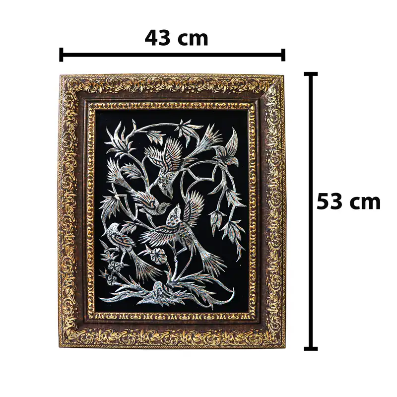 تابلو قلمزنی طرح گل و مرغ مدل قلم درشت کد 53p43