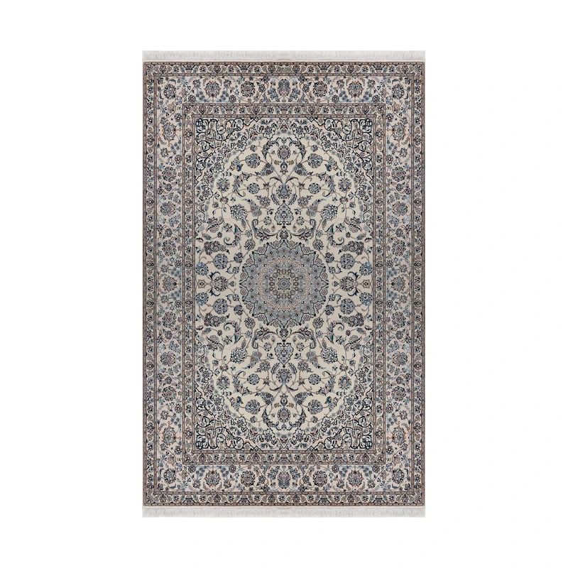 فرش دستبافت ۶ متری مدل لچک و ترنج نایین ۶لا کد 1087 زمینه کرم 