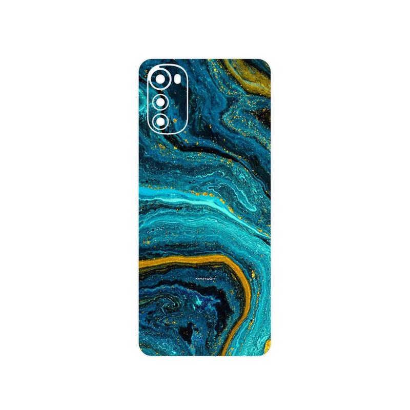برچسب پوششی ماهوت مدل Turquoise marblewith golden streaks مناسب برای گوشی موبایل موتورولا Moto E32s