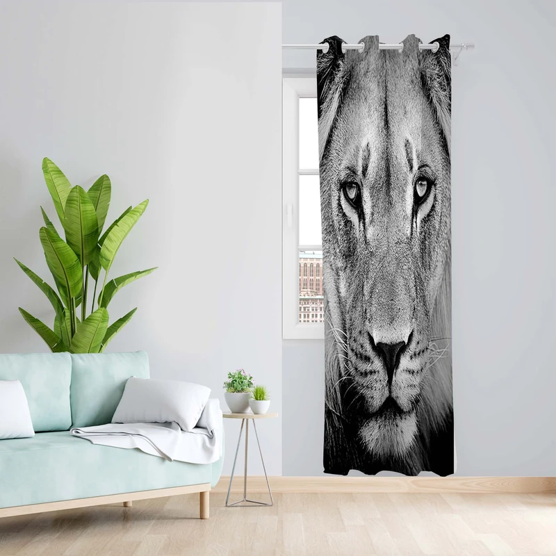 پرده طرح شیر مدل مخمل پانچی کد 5173 z سایز 140x200 سانتی متر