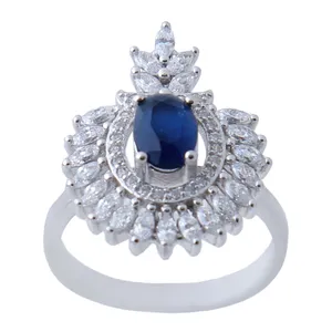 انگشتر نقره زنانه بازرگانی میلادی مدل سنگ یاقوت کبود نگین برلیان بدون ریزش ابکاری رادیوم کد AWR_637