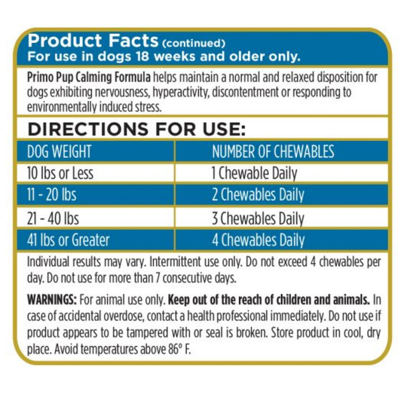 قرص کاهش استرس سگ پریمو پوپ مدل calming بسته 60 عددی