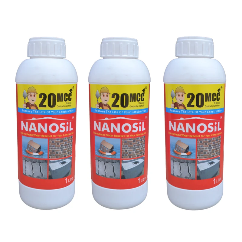 محلول نانو آبگریز و ضد آب کننده سطوح ساختمانی 20 میکرو مدل nanosilicon حجم 1 لیتر بسته سه عددی