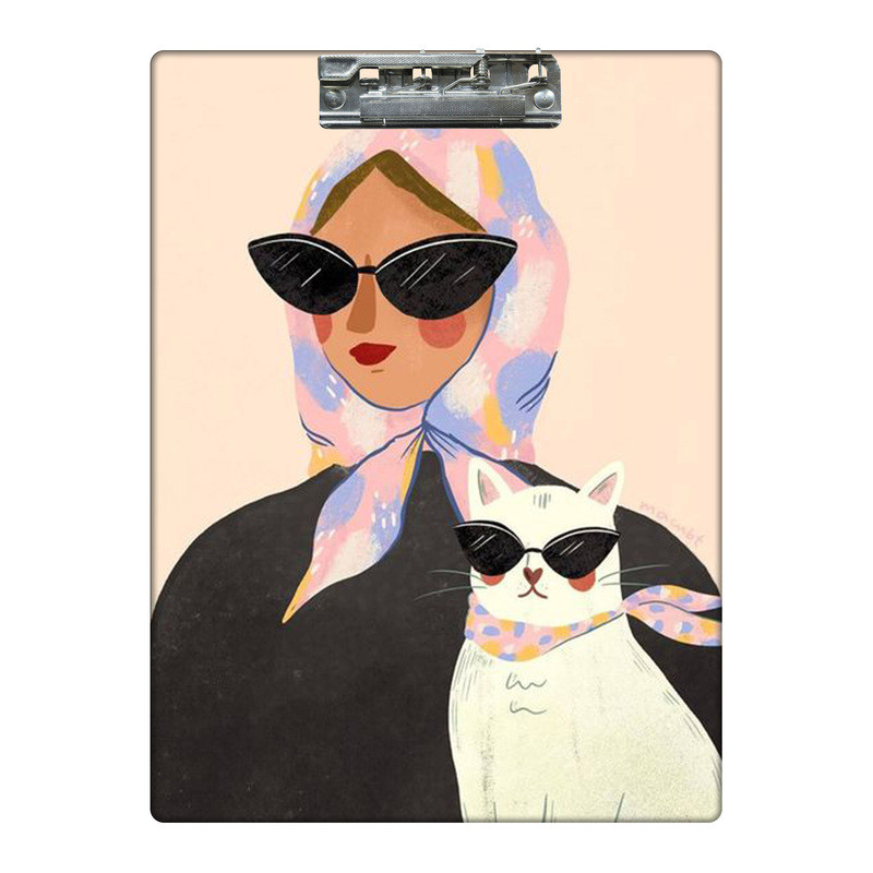 تخته شاسی طرح دختر و پیشی عینکی کد 9842184 سایز A4