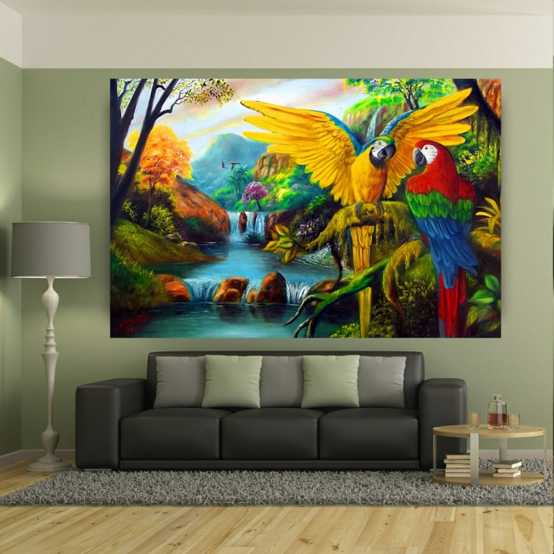 پوستر دیواری طرح نقاشی طبیعت مدل طوطی های رنگی کد FP310