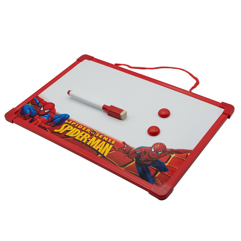 تخته وایت برد مدل اسپایدرمن کد 01 سایز 30x20 سانتی متر به همراه ماژیک و آهنربا مجموعه 4 عددی