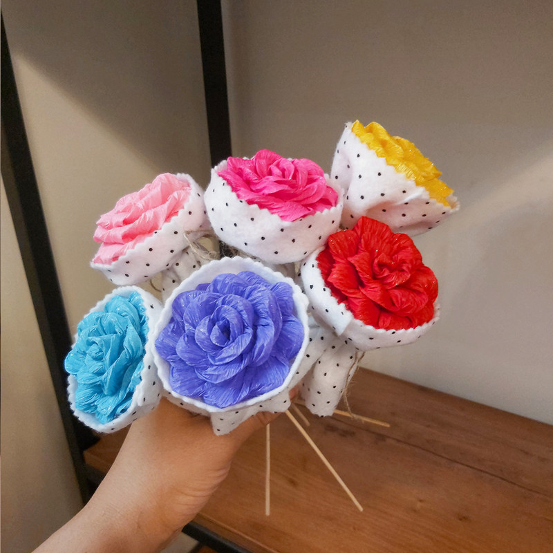 گل مصنوعی مدل رز کاغذی بسته 6 عددی