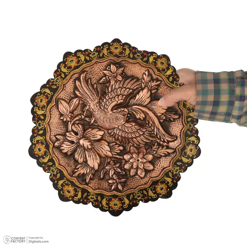 بشقاب دیوارکوب قلمزنی قهرمانی طرح گل و پرنده کد 920