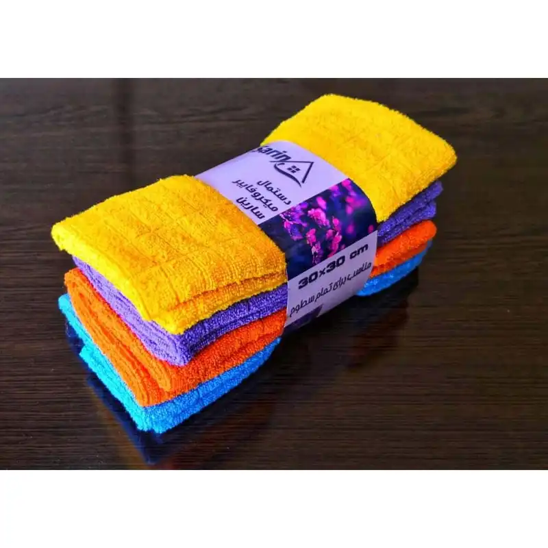 دستمال نظافت میکرو فایبر خودرو سارین کد 5 بسته 4 عددی