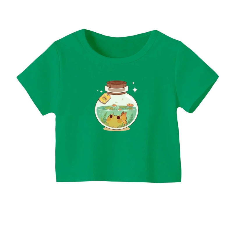 کراپ‌ تی‌شرت آستین کوتاه زنانه مدل تنگ غورباقه