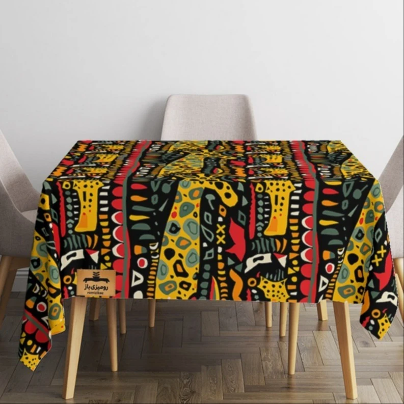 رومیزی رومیزی باز طرح مربع مدل زرافه آفریقایی کد 11060 سایز ۱۴۰*۱۴۰ سانتی‌متر 