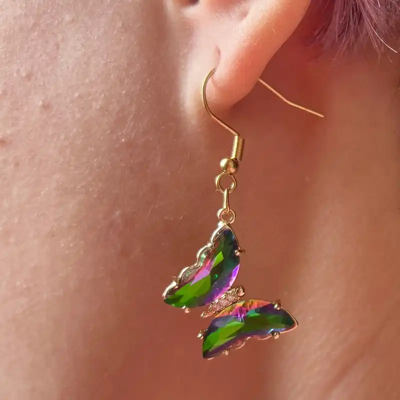 گوشواره زنانه مدل پروانه کریستالی کد 92