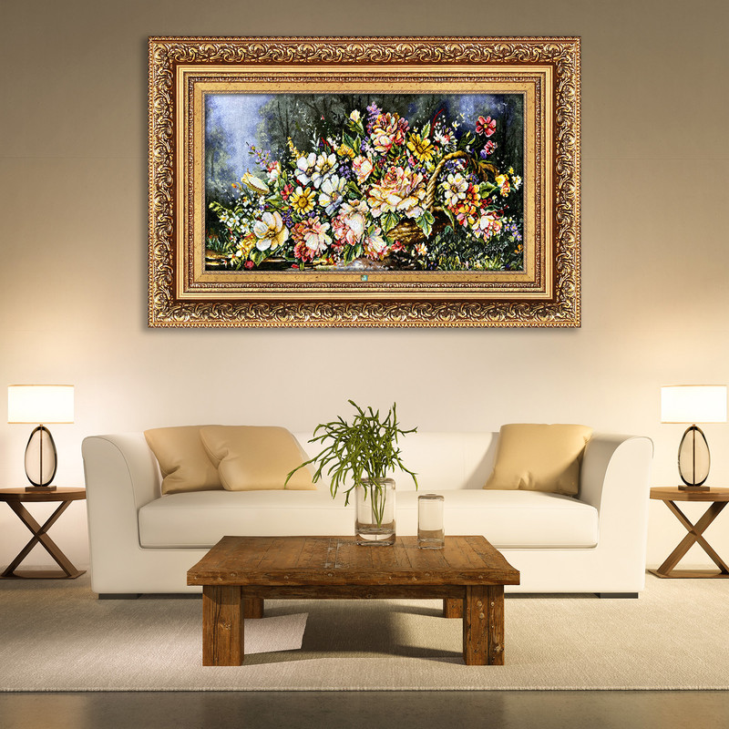 تابلو فرش دستباف فرش میرنظامی مدل گل و سبد عرضی کد 1640