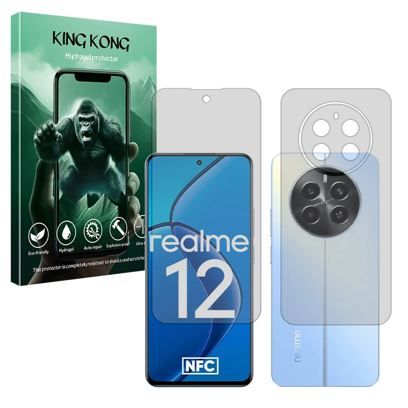 محافظ صفحه نمایش شفاف کینگ کونگ مدل Tough مناسب برای گوشی موبایل ریلمی 12 4G به همراه محافظ پشت گوشی