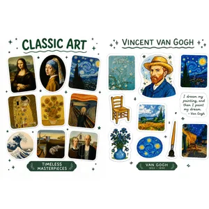 2pack artistic laptop stickers featuring Van Gogh and painting artwork, set of 19 pieces