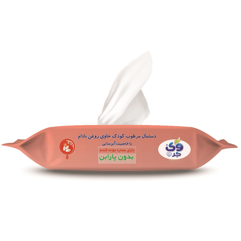 دستمال مرطوب کودک وی کر مدل عصاره جوانه گندم و روغن بادام بسته 20 عددی