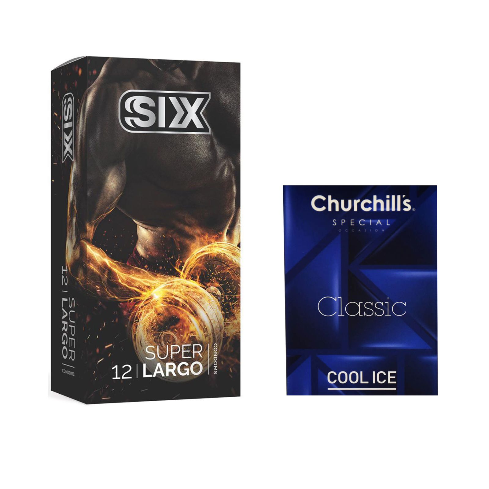 کاندوم سیکس مدل Super Largo بسته 12 عددی به همراه کاندوم چرچیلز مدل Cool Ice بسته 3 عددی -  - 1