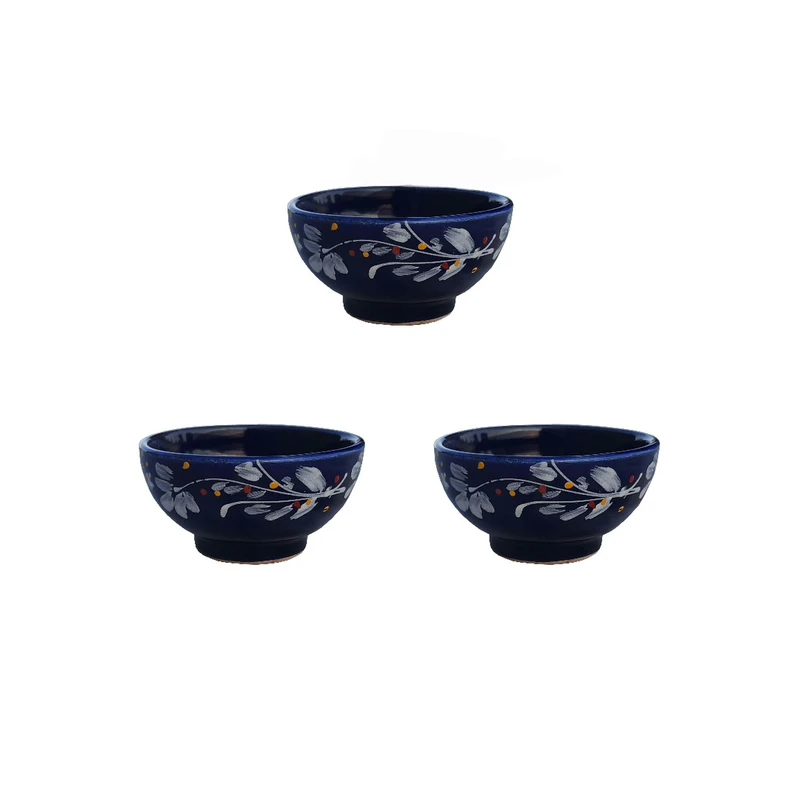 کاسه سفالی مدل ترشی خوری طرح گل بسته 3 عددی