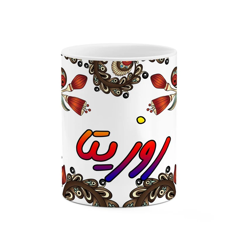 ماگ کاکتی مدل اسم روزیتا طرح سنتی گل و بته کد mgh45299