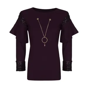 بلوز زنانه مدل 525 آستین پولک رنگ بادمجانی