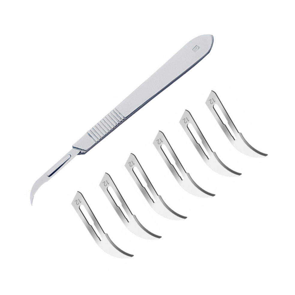 دسته تیغ جراحی مدل SKKJQWRT002369 شماره 3 به همراه تیغ استرریل مدل SKJHP002364  مجموعه 7 عددی