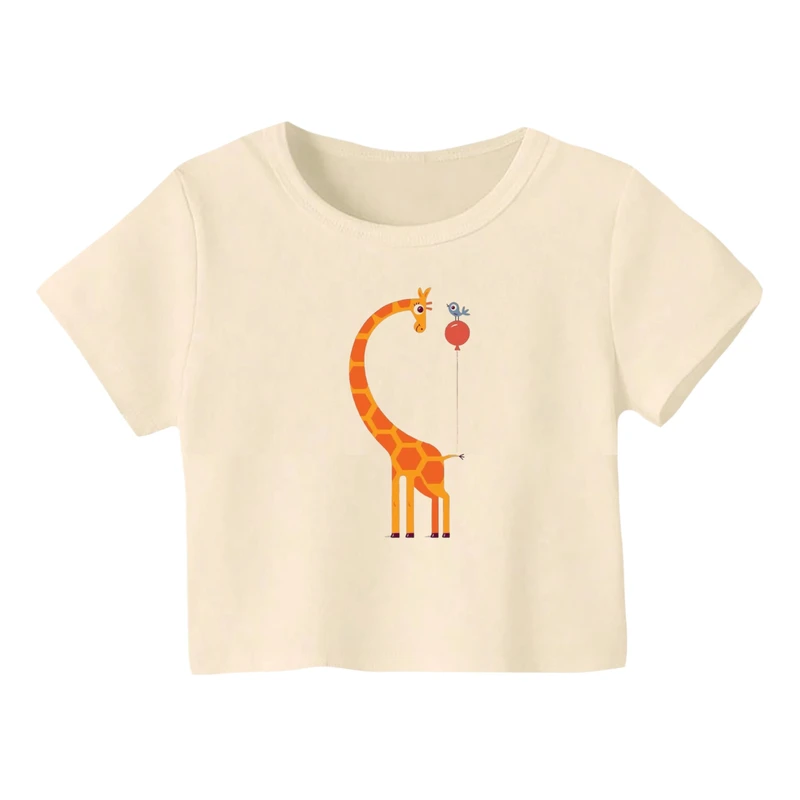 کراپ‌ تی‌شرت آستین کوتاه زنانه مدل زرافه کد 5