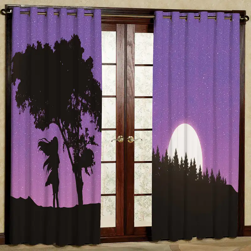 پرده مدل دختر و ماه مخمل پانچی کد 2464 سایز 200x140 سانتی متر