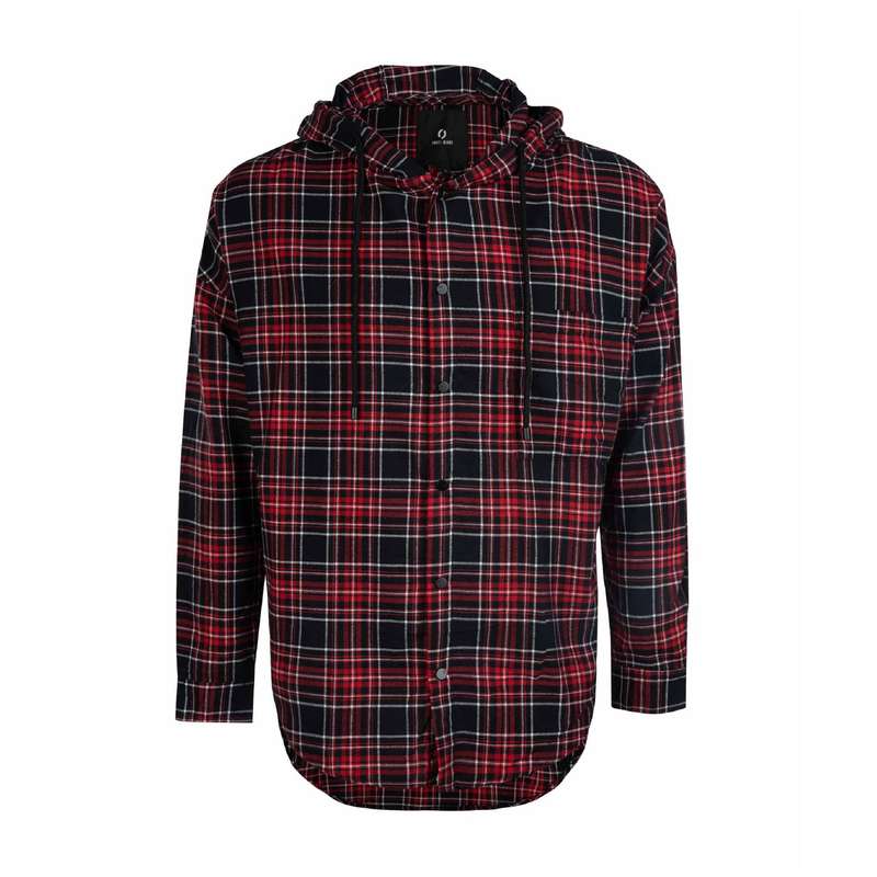 پیراهن آستین بلند مردانه جوتی جینز مدل کلاهدار کد 30306 رنگ مشکی زرشکی