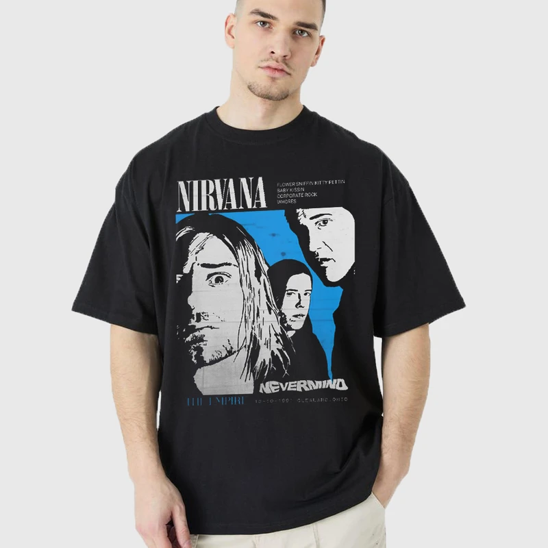 تی شرت آستین کوتاه اورسایز مردانه مدل نیروانا موسیقی راک z636