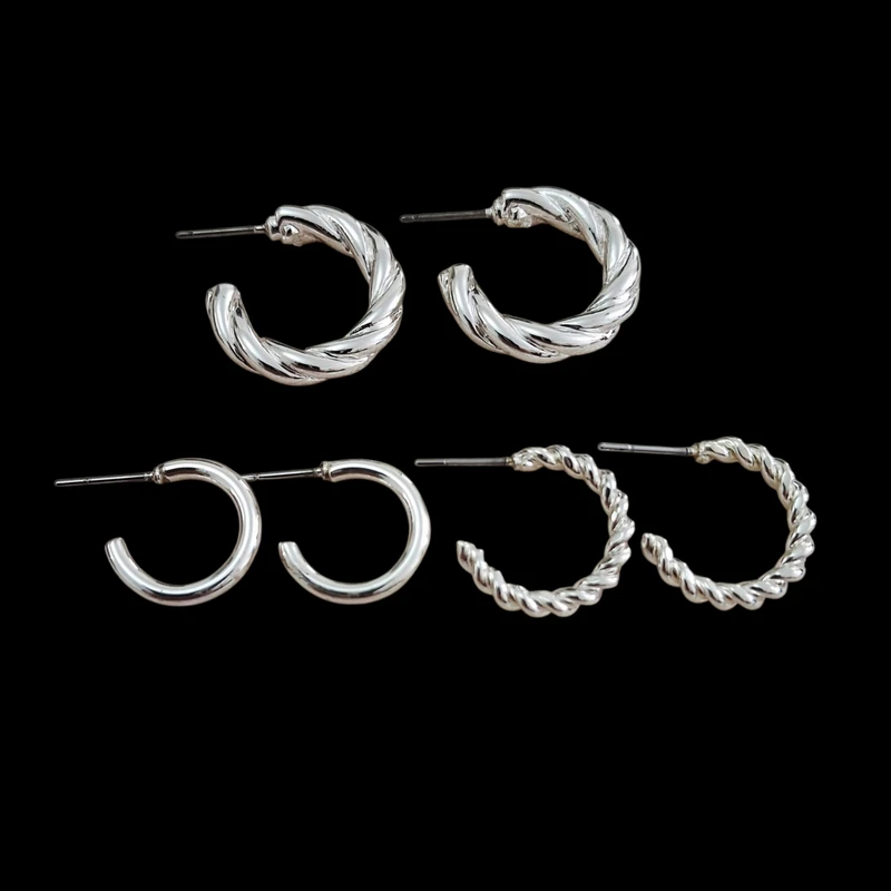گوشواره حلقه ای زنانه مدل E3323 مجموعه 3 عددی