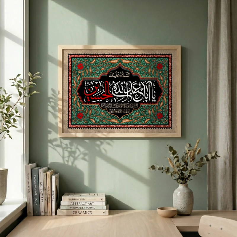 تابلو طرح یا اباعبد الله الحسین مدل G15444 فریم کرم روشن