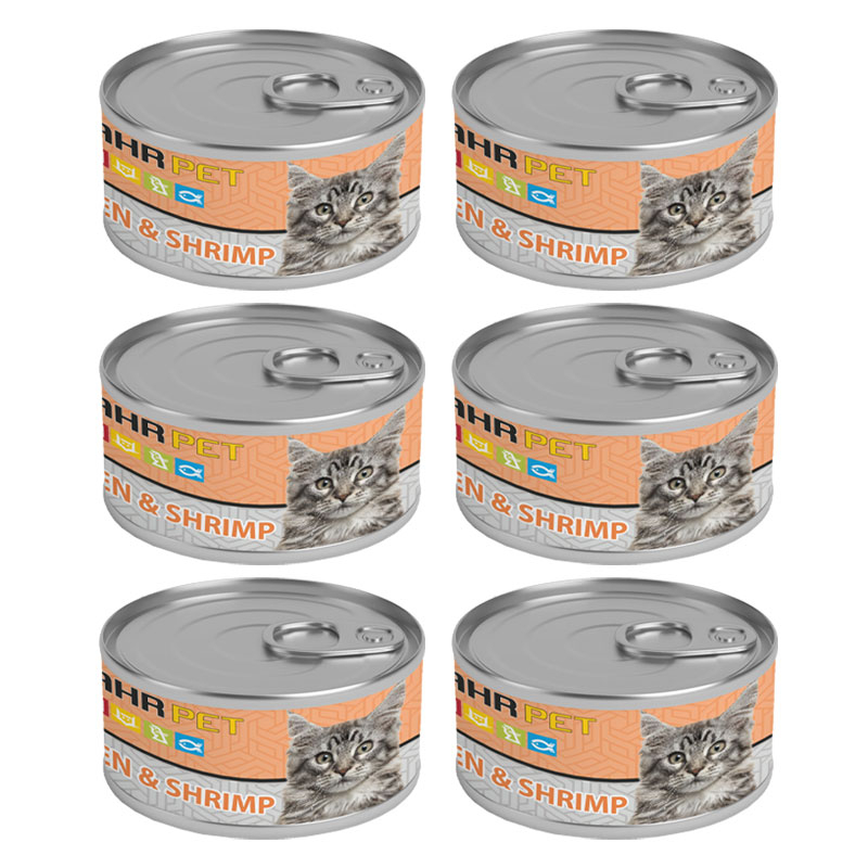 کنسرو نچرال گربه شهرپت مدل Chicken And Shrimp وزن 120 گرم بسته 6 عددی