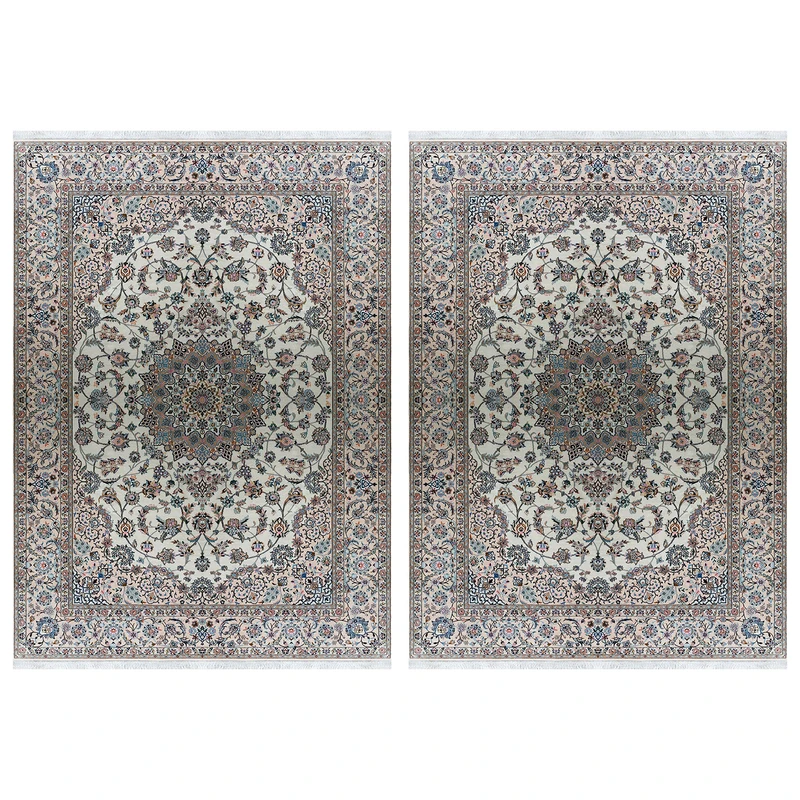 فرش دستباف 9 متری مدل نایین کد  013- 012 زمینه کرم مجموعه 2 عددی