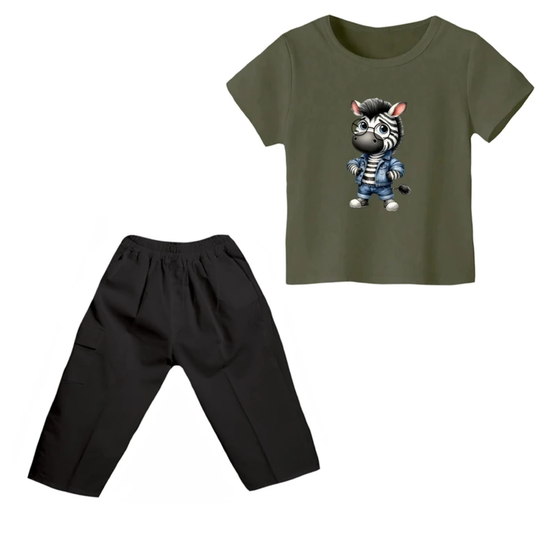 ست تی شرت و شلوارک پسرانه مدل گورخر کد 1