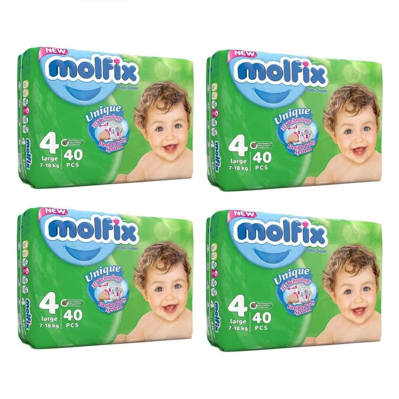 پوشک بچه مولفیکس مدل یونیک سایز 4 بسته 40 عددی مجموعه 4 عددی