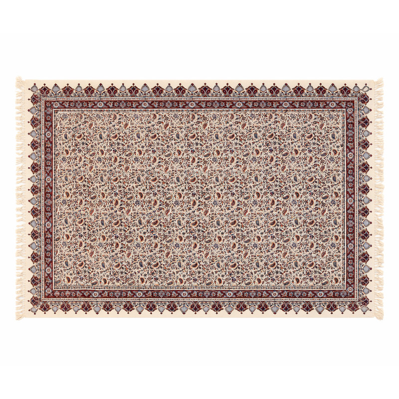 رومیزی قلمکار صنایع دستی فاخر مدل ممتاز طرح بته جقه ریز کد 150p100-Milky-Viburnum