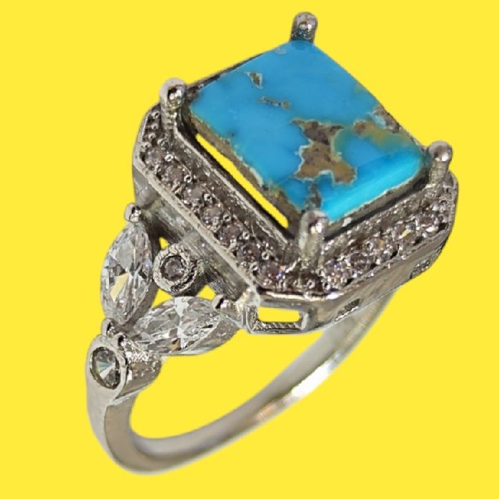 انگشتر نقره زنانه مدل فیروزه نیشابور آبکاری رادیوم کد 800 -  - 8