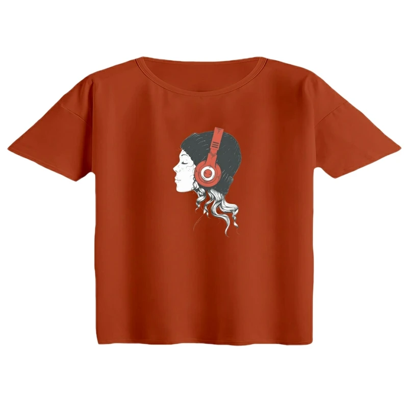 کراپ تی‌شرت آستین کوتاه زنانه مدل هدفون