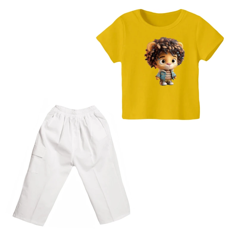 ست تی شرت و شلوارک پسرانه مدل شیر کد ۱