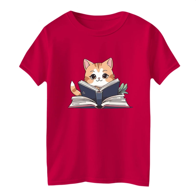 تی شرت آستین کوتاه بچگانه مدل گربه کتابخوان