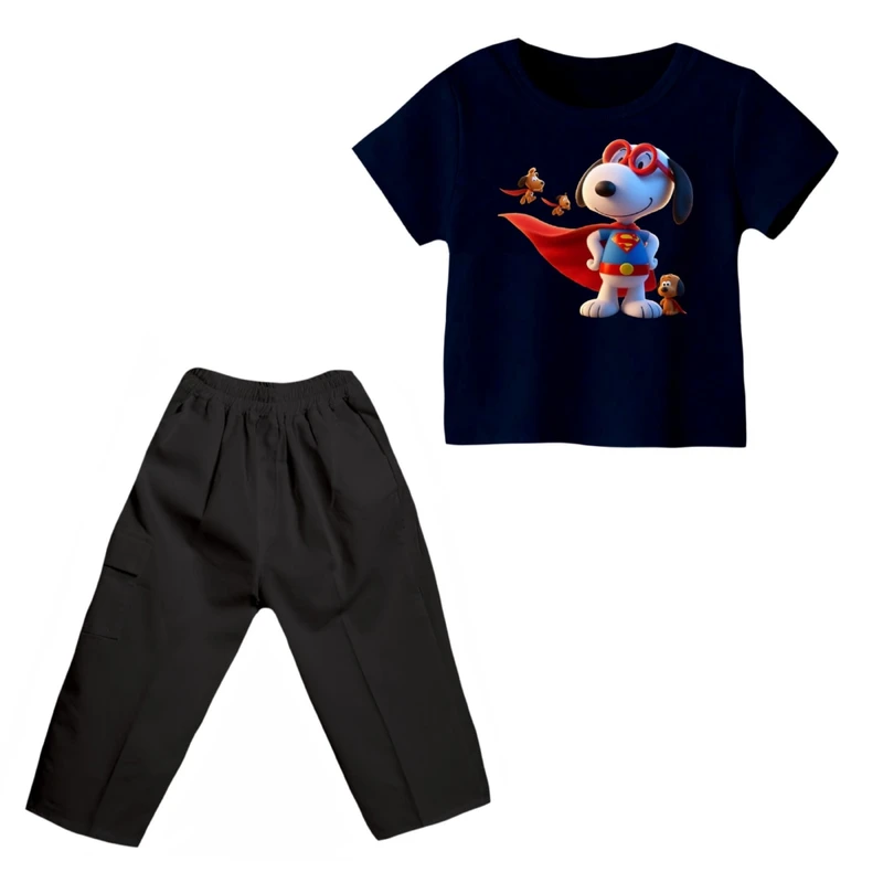 ست تی شرت و شلوارک پسرانه مدل اسنوپی کد 60