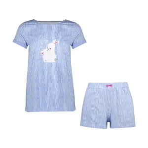 ست تی شرت و شلوارک زنانه ناربن مدل 3249-152170 رنگ آبی روشن