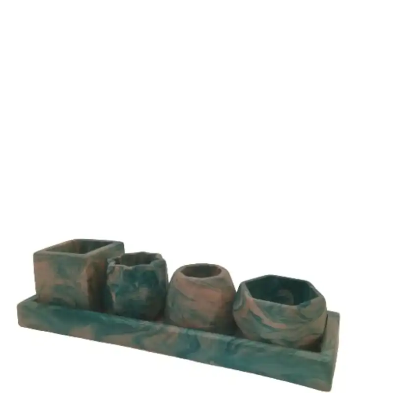 ست 5 تکه گلدان و زیر گلدانی بتنی مدل ابر و بادی کد 5