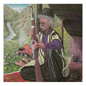 تابلو نقاشی رنگ روغن طرح مرد بختیاری کد 12