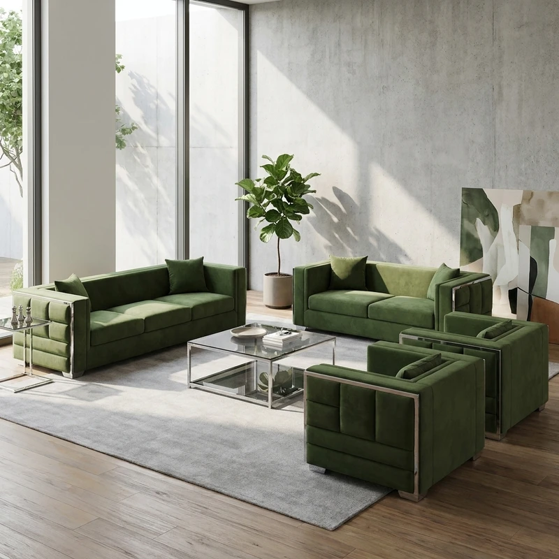 مبل راحتی هشت نفره با روکش پارچه و پایه فلز پالیز مدل زبرا به همراه 8 کوسن