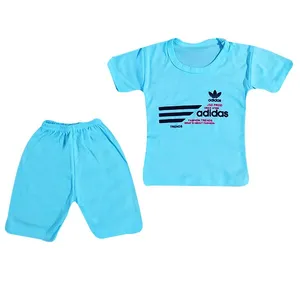 ست تی شرت و شلوارک نوزادی مدل Ab-Ad رنگ آبی 