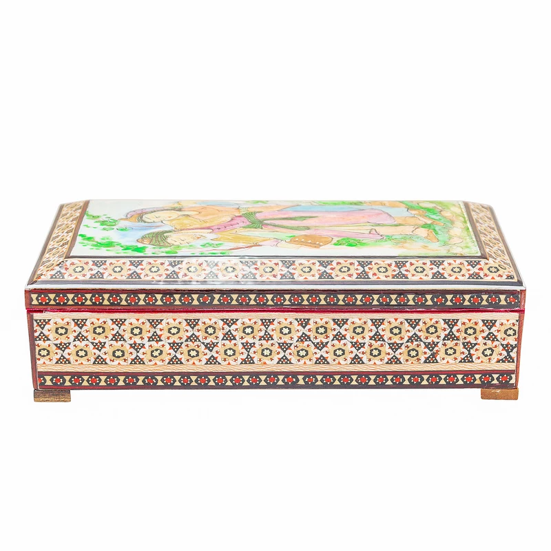 جعبه جواهرات خاتم کاری صنایع دستی فاخر طرح آدم و حواء کد 21115 