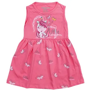 پیراهن دخترانه مدل تک شاخ رنگ سرخابی