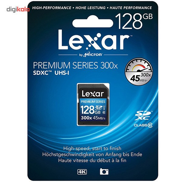 کارت حافظه SDXC لکسار مدل Premium کلاس 10 استاندارد UHS-I U1 سرعت 45MBps 300X ظرفیت 128 گیگابایت