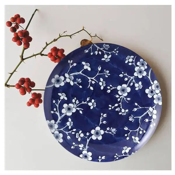 بشقاب دیوارکوب سفالی طرح شاخه و گل